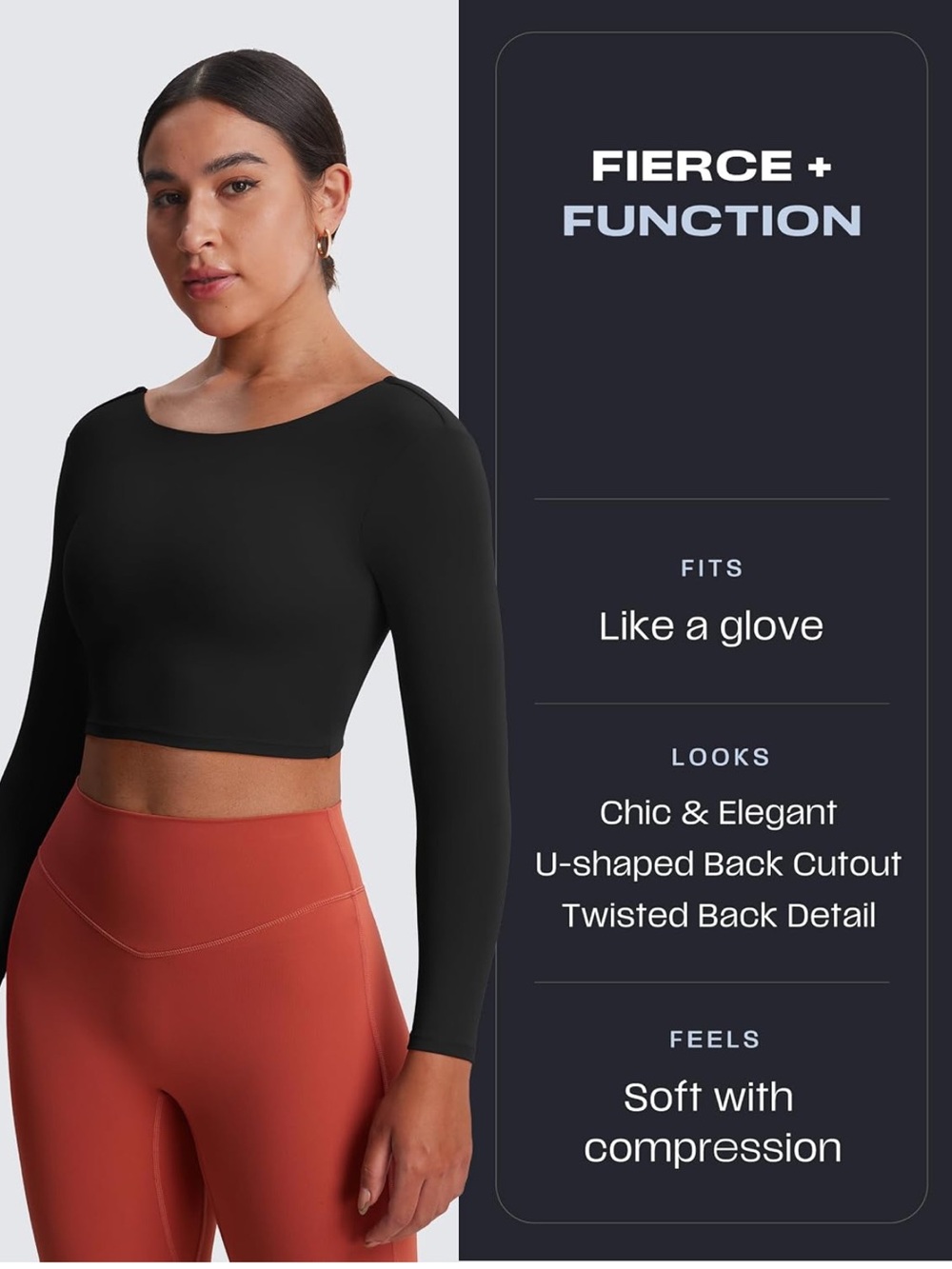 Long-Sleeve Low Back Padded Cropped Top — Performance Fit